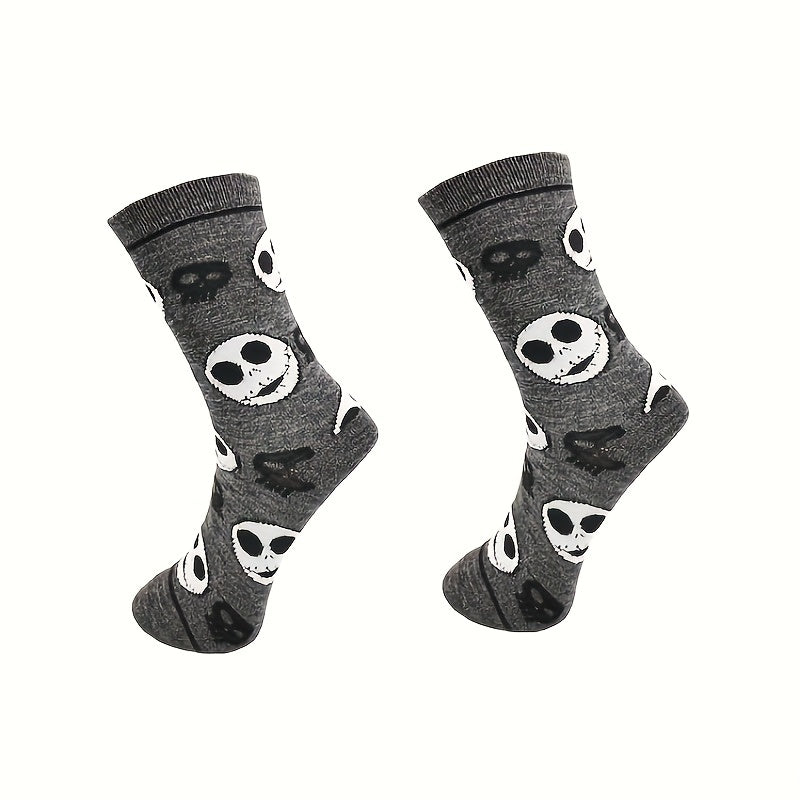 3 Pairs Skull Print Socks Halloween Crew Socks Women's Stockings