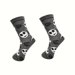3 Pairs Skull Print Socks Halloween Crew Socks Women's Stockings