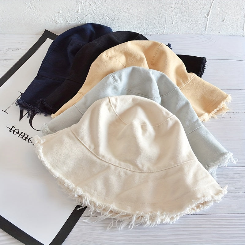 Vintage Frayed Brim Washed Bucket Hat for Women