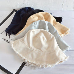 Vintage Frayed Brim Washed Bucket Hat for Women