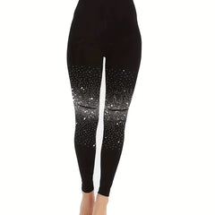 Glitter Rhinestone Skinny Leggings High Waist Stretchy Casual Leggings