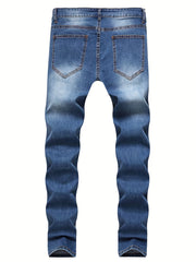Slim Fit Ripped Jeans Men's Casual Street Style Distressed Denim Pants