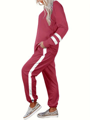 Women's Plus Colorblock Long Sleeve Top & Tapered Leg Pants Set