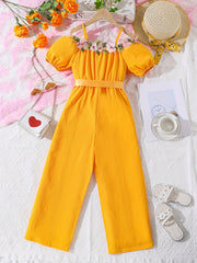 Girls Off Shoulder Summer Jumpsuit for Beach Vacation