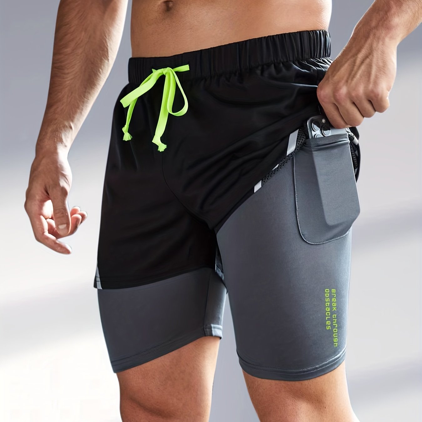 Men's Double Layer Sports Shorts With Zipper Pocket - Summer Workout Gear