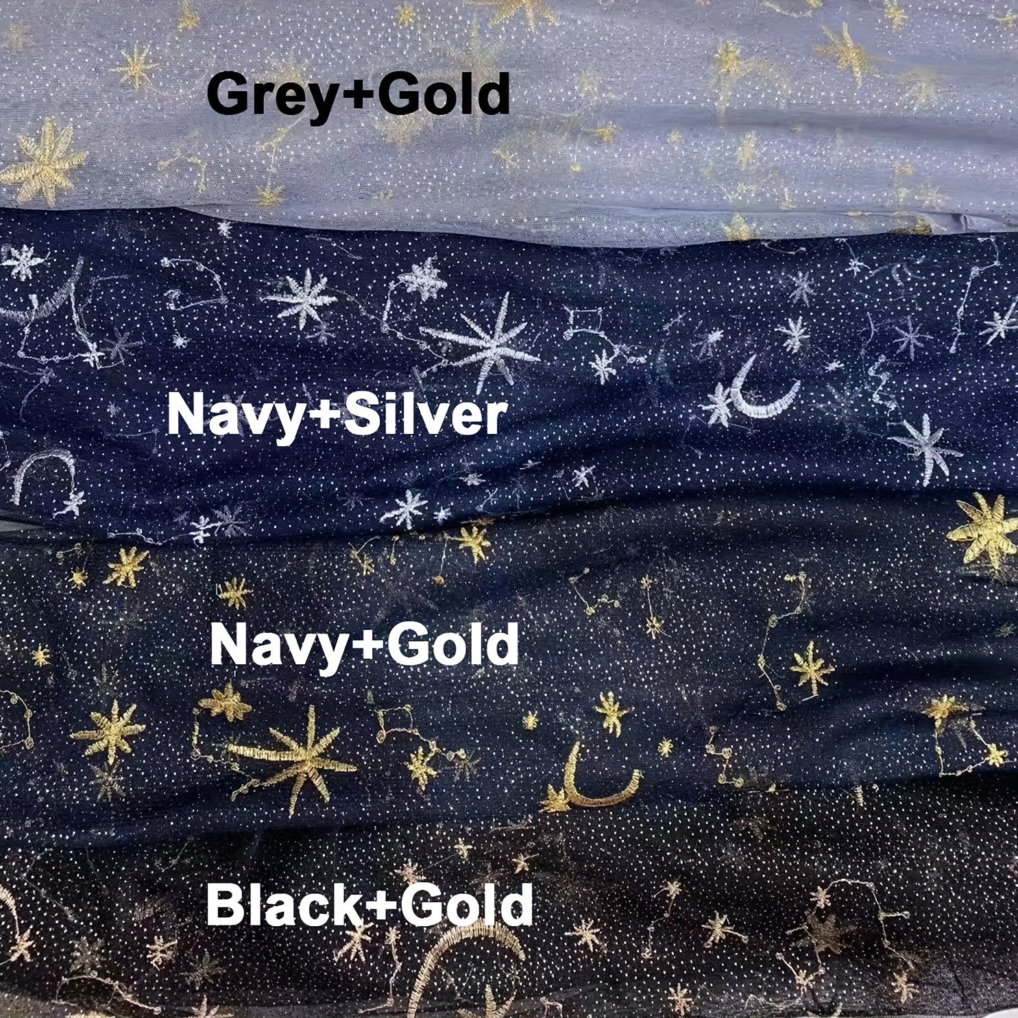 Moon Star Embroidered Lace Fabric for Wedding Dress Gown Curtain