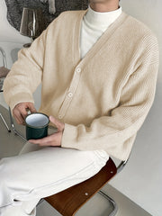 Solid V Neck Cardigan Men's Casual Button Up Coat Fall Winter