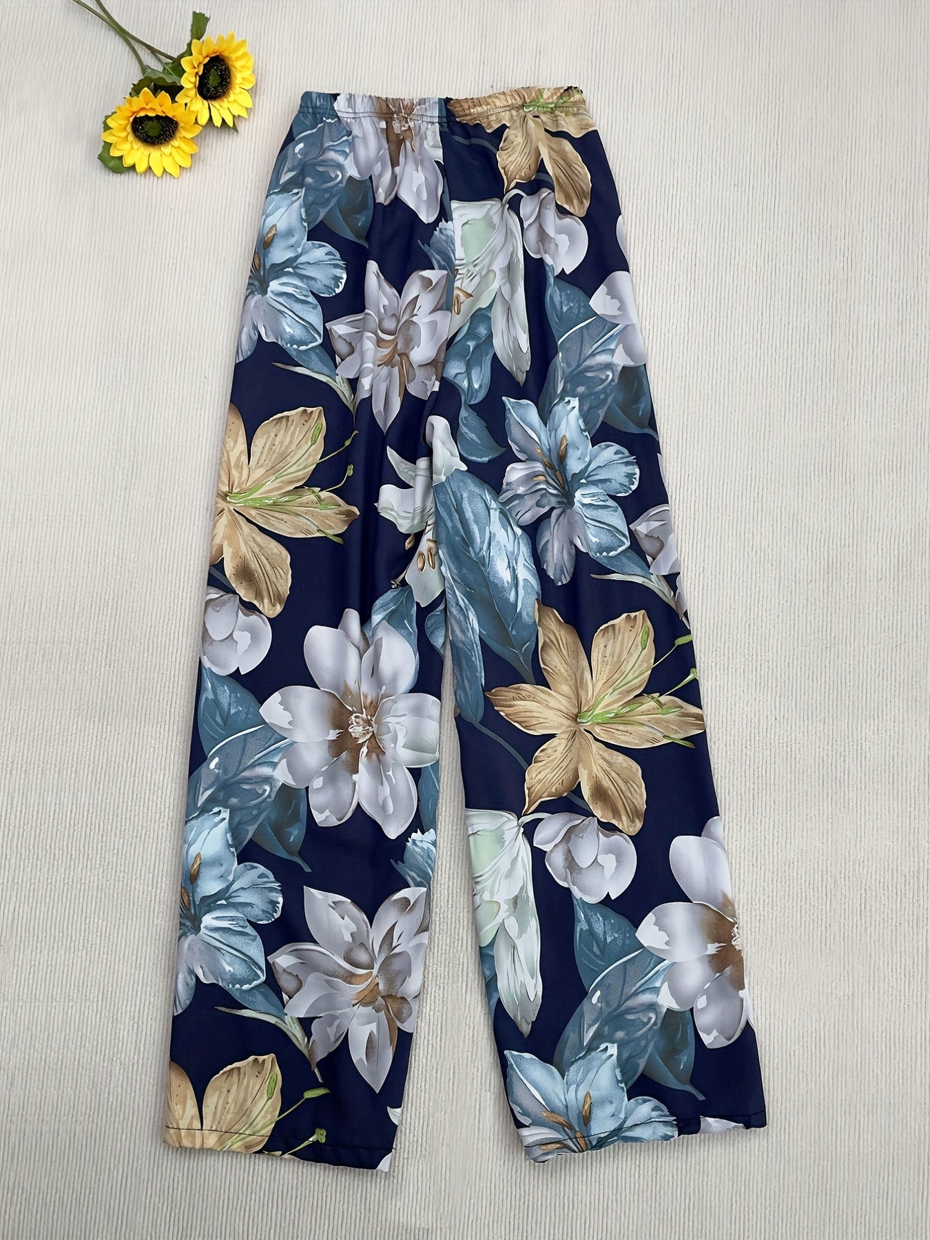 Boho Floral Print Straight Leg Pants for Women