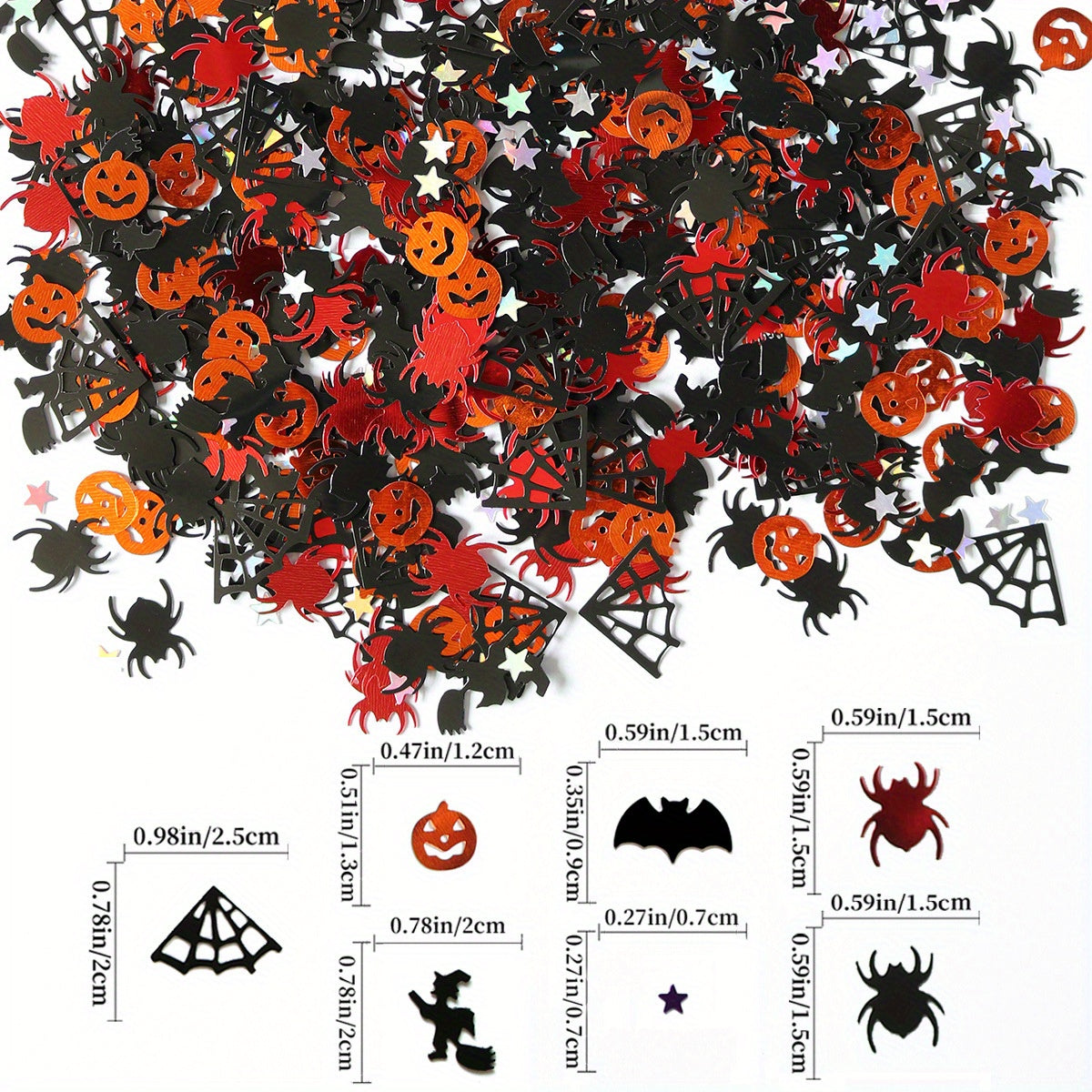 15g Halloween Decorations Pack: Spider Sequins, Webs, Ghosts, Pumpkins, Stars
