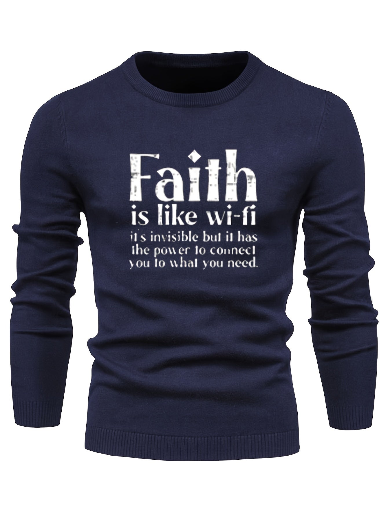 FAITH Retro Style Print Sweater Men's Casual Crew Neck Pullover