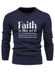 FAITH Retro Style Print Sweater Men's Casual Crew Neck Pullover