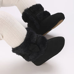 Bowknot Comfy Baby Girls Fleece Boots Warm Indoor Winter Shoes
