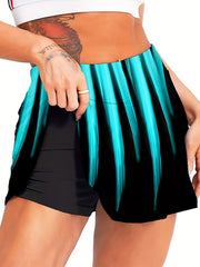 Random Print Plus Size Sports Skort High Rise Stretch Skort With Pockets