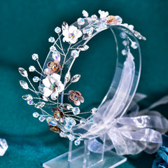Whimsical Floral Bridal Headband with Sparkling Accents