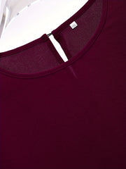Solid Lantern Sleeve Round Neck Blouse