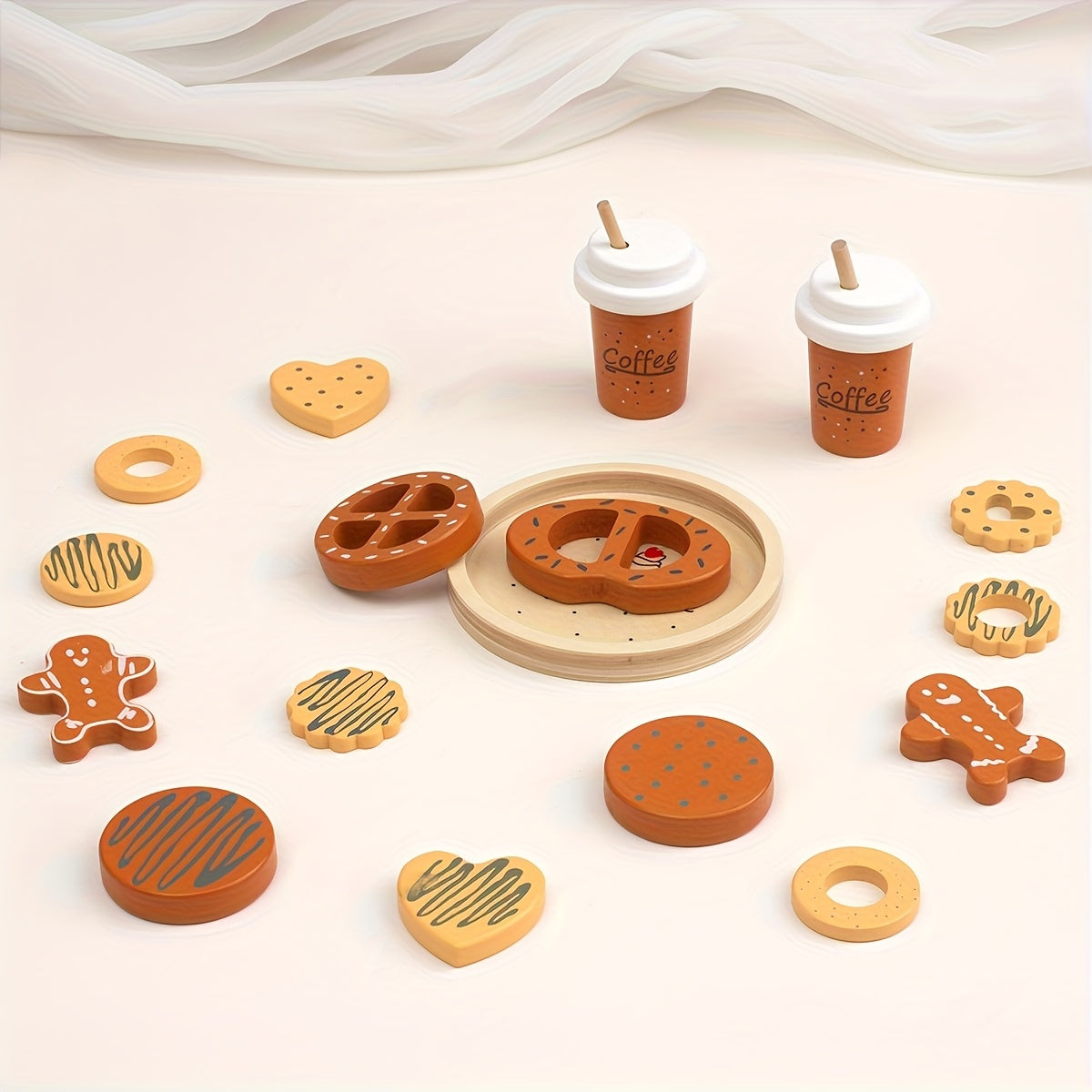 Kids Wooden Coffee Cookie Toy Set with Tray - Perfect Birthday Gift