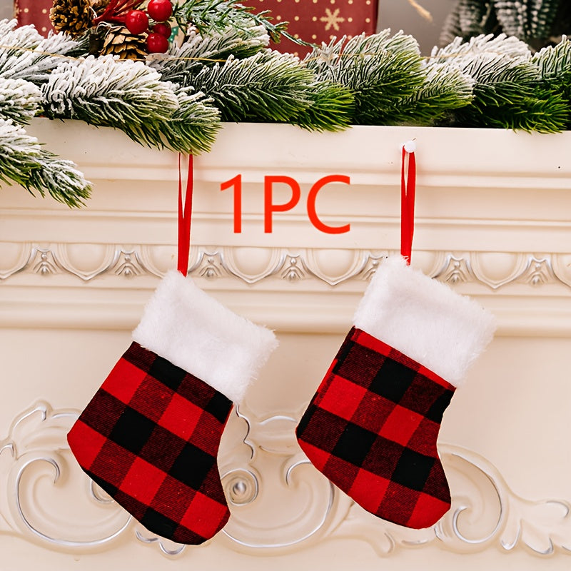 Christmas Stocking Gift Bag Plaid Christmas Tree Ornament Set
