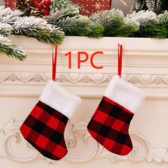 Christmas Stocking Gift Bag Plaid Christmas Tree Ornament Set