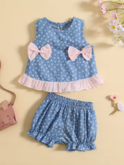 Baby Girls Crop Top and Shorts Set with Bows