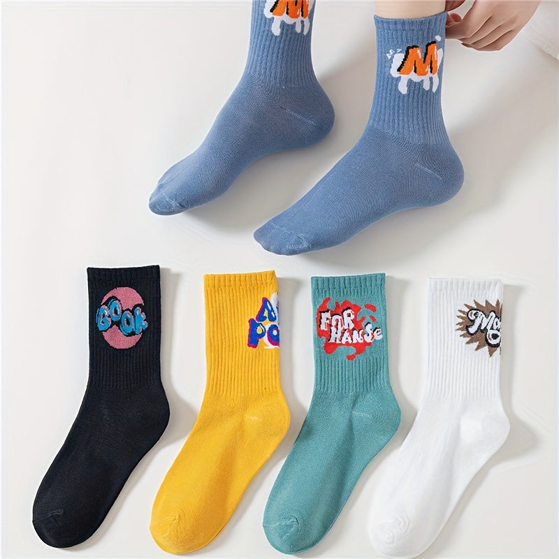 5 Pairs Letter Print Socks Women's Mid Tube Stockings