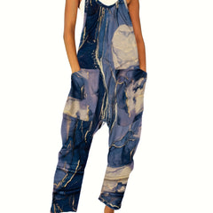 Marble Print Dual Pocket Overall Jumpsuit