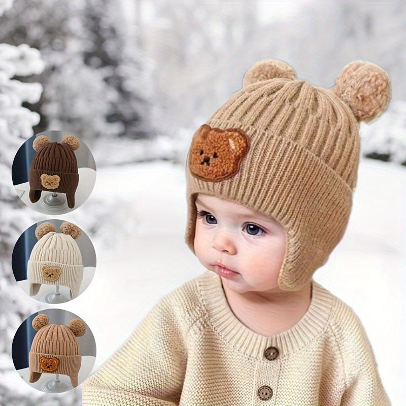 Winter Baby Beanie Cartoon Bear Ear Protection Knitted Hat