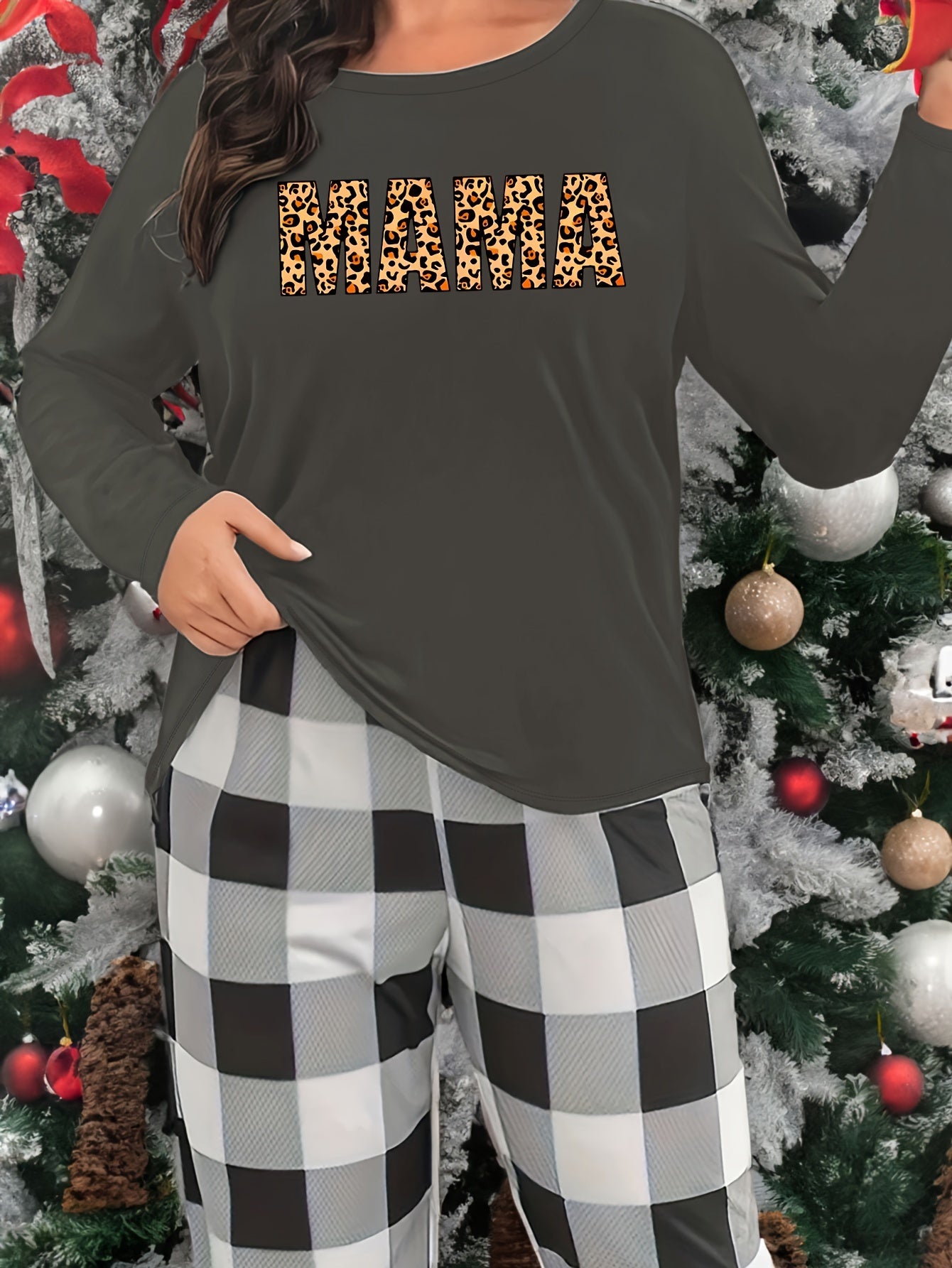 Leopard Print Lounge Top Long Sleeve Crew Neck Women's Pajama Shirt