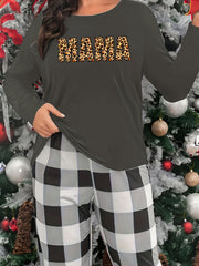 Leopard Print Lounge Top Long Sleeve Crew Neck Women's Pajama Shirt