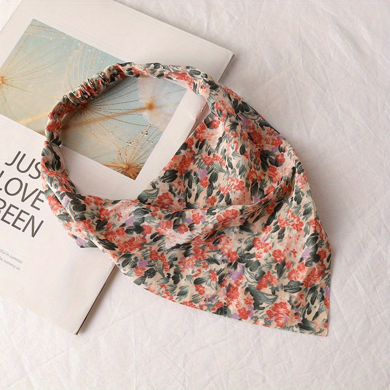 Floral Print Chiffon Triangle Scarf Bandana Boho Head Wrap Hair Accessory