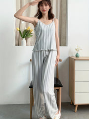 Striped Print Pajama Set V Neck Cami Top & Elastic Waistband Pants
