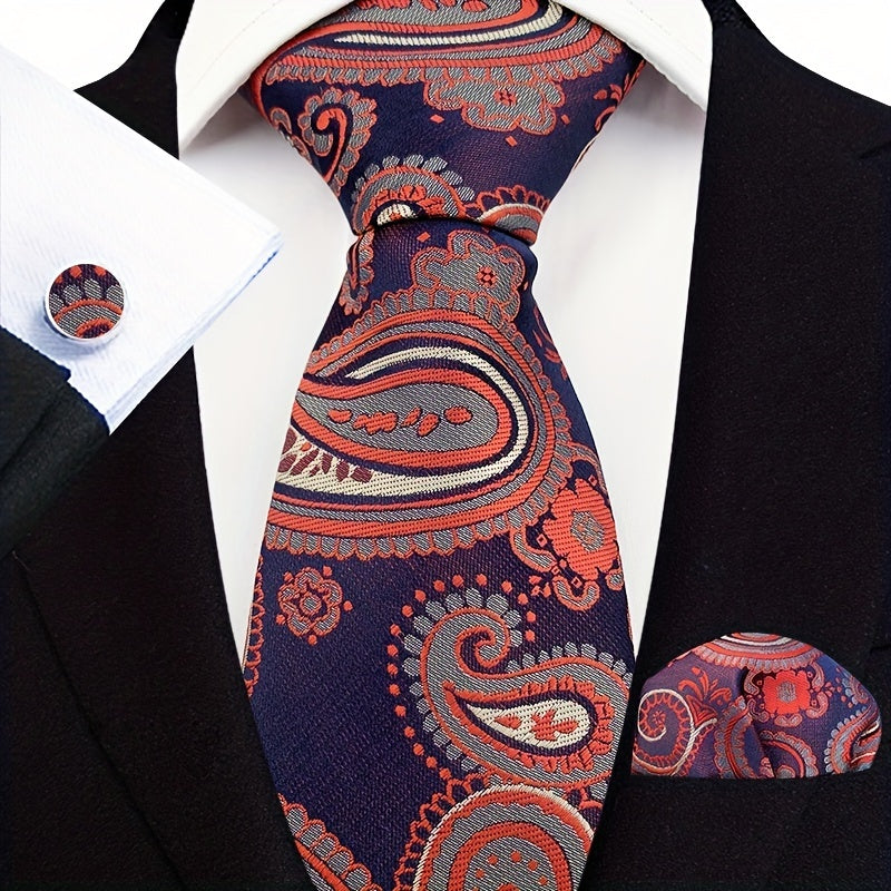 Men's Paisley Tie Set w/ Pocket Towel & Cufflinks