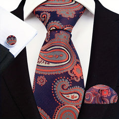 Men's Paisley Tie Set w/ Pocket Towel & Cufflinks