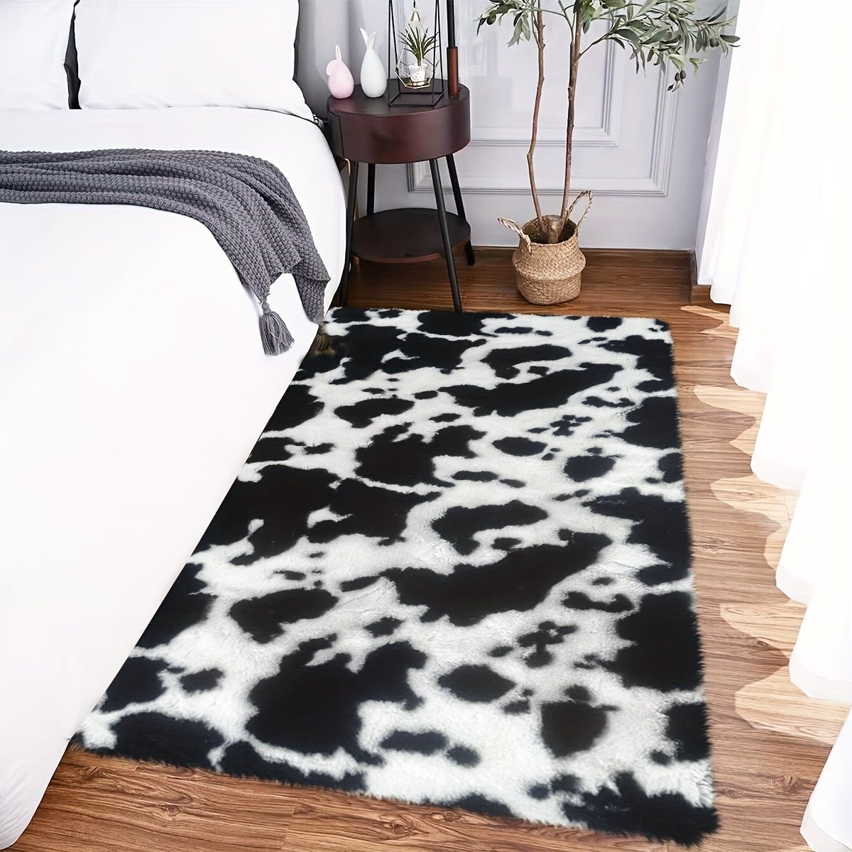 Cow Print Area Rug Fluffy Faux Cowhide Rug Soft Shaggy Carpets Tie Dye Rugs