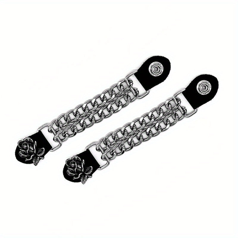 2pcs Steel Buckle Motorcycle Vest Extension Chain Retro Riding Style