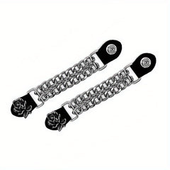 2pcs Steel Buckle Motorcycle Vest Extension Chain Retro Riding Style
