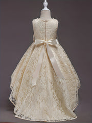 Girls Sleeveless Puffy Princess Dress Tulle Lace Beaded Rhinestone