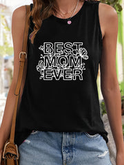 Letter & Flower Print Crew Neck Tank Top