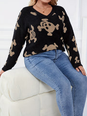 Halloween Skull Print V Neck Sweater Long Sleeve