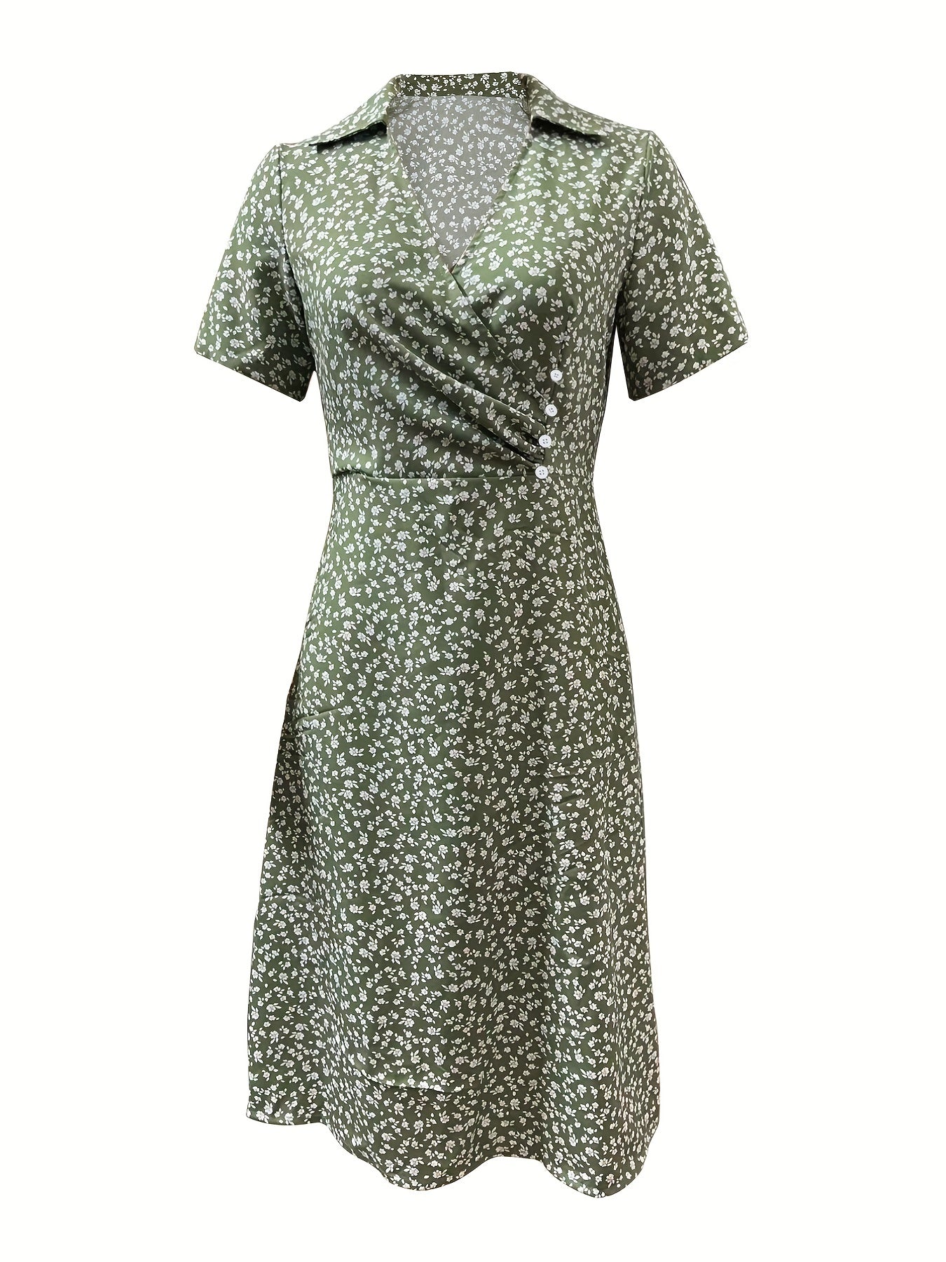 Floral Print Dress Casual V Neck Short Sleeve Summer Dress Women's Clothing