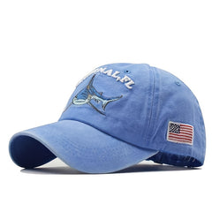 Distressed Shark Embroidery Baseball Cap Vintage Sun Hat