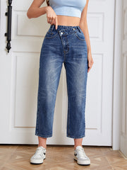 Asymmetrical Straight Jeans High Waist Denim Pants Women's Clothing