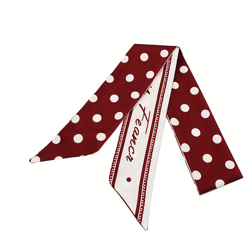 2pcs Red Floral Dotted Skinny Scarf Long Ribbon Neckerchief Twilly Scarf