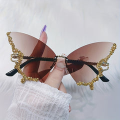 Y2K Butterfly Rimless Sunglasses Rhinestone Decorative Glasses