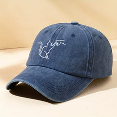 Cartoon Cat Printed Washed Baseball Cap Sun Protection Hat