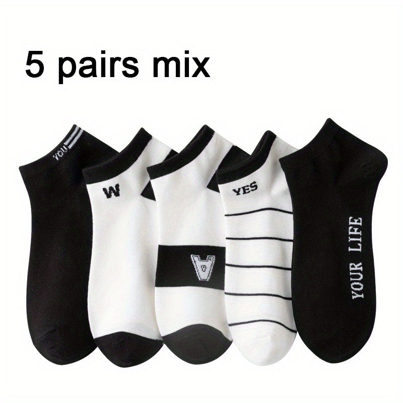 5 Pairs Print Casual Sports Socks Men's Crew Socks