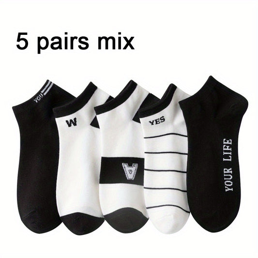 5 Pairs Print Casual Sports Socks Men's Crew Socks