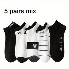 5 Pairs Print Casual Sports Socks Men's Crew Socks