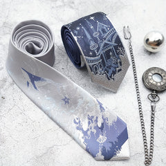 College Style Silver Silk Line Jacquard Men's Ties