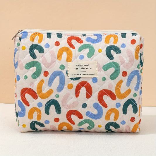 Colorful UU Letter Quilted Cosmetic Bag Travel Makeup Pouch