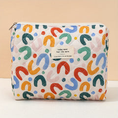 Colorful UU Letter Quilted Cosmetic Bag Travel Makeup Pouch